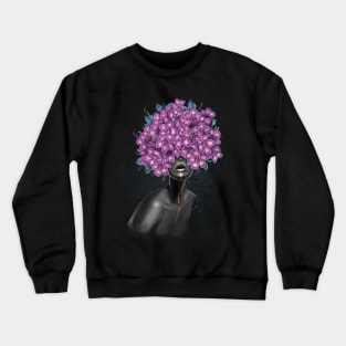 Black and white girl with color beautiful flowers in her head. Crewneck Sweatshirt